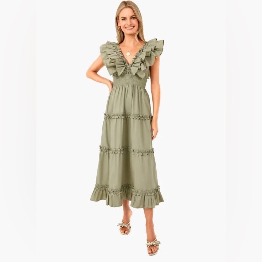 En Saison Olive Green Midi Dress